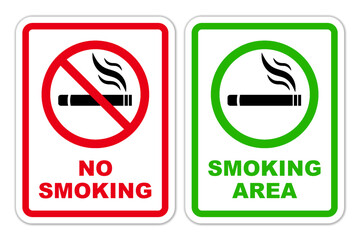 no smoking and smoking area forbidden sign red stop symbol set ban silhouette rounded icon design template