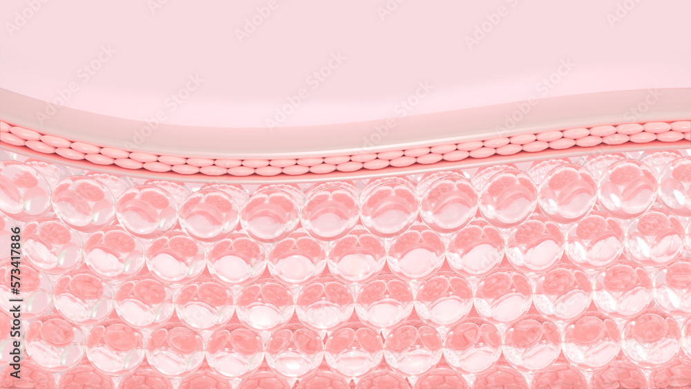 Poster 3d rendering microstructure of the layers of the skin. concept cosmetics solution.
