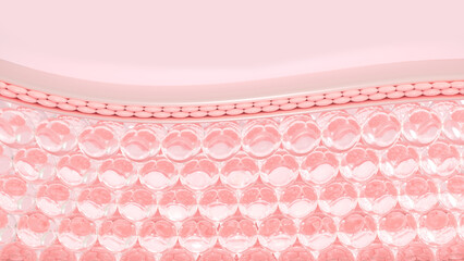 3D rendering Microstructure of the layers of the skin. Concept cosmetics solution.