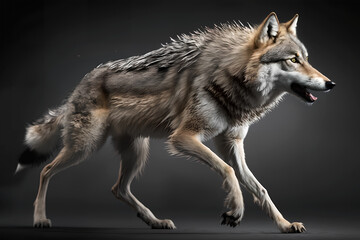 Fototapeta premium Scary wolf, isolated on dark background. Generative Ai