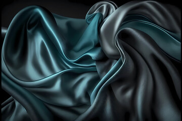 Fototapeta premium black satin background, silk fabric, deep blue, shiny, expensive, smooth, luxury 