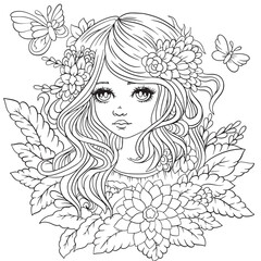 Hand drawn Fairy Girl Coloring Page