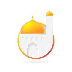 White Mosque with Golden Dome inside Gold Ring Vector Illustration