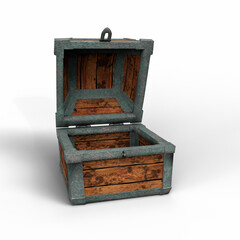 Open Empty Wooden Chest on White Background. 3D Illustration. File with Clipping Path.
