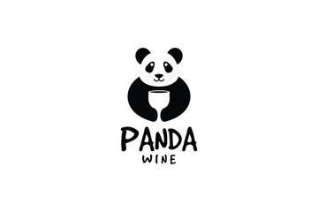 template logo panda with wine on isolated white background.