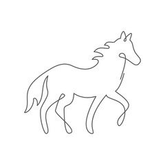 Horse One line drawing on white background