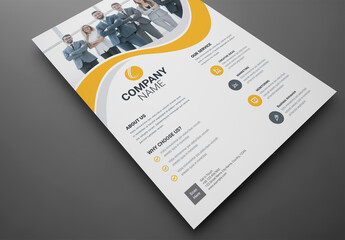 Corporate Business Flyer Layout with Graphic Elements and Orange Accents