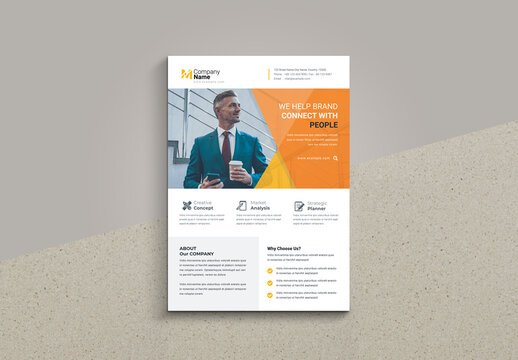 Corporate Flyer Layout with Graphic Elements and Orange Accents