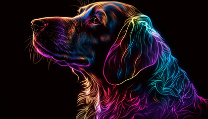 Dog in shades and neon lights created with Generative Ai technology