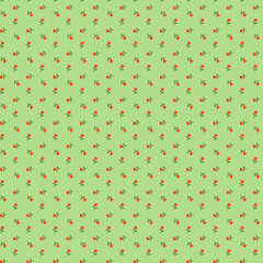 Spring summer floral fabric pattern with simple bright red tulips on a light green background