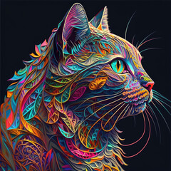 Cat, colorful, intricate details
