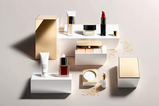 White Beauty Product Boxes Isolated w/Clipping Path. Photo generative AI