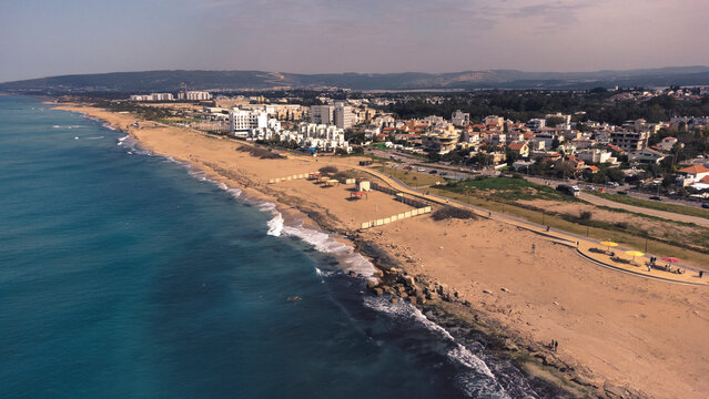 Panoramic Aerial View Of The Cities Of Nahariya On The Mediterranean Coast