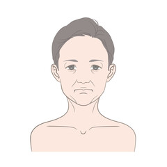 40代から60代の中年女性の正面からの顔（主線あり・線画）