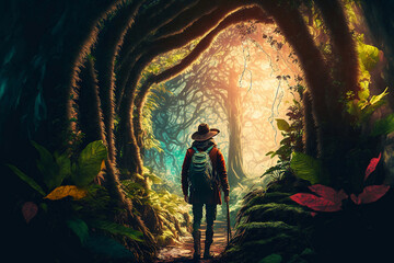 Obraz premium A Solitary Trek: Discovering the Forest Alone, generative ai