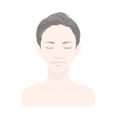 正面を向いて目を閉じる若い女性