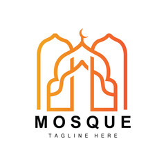 Mosque Logo, Islamic Worship Design, Eid Al Fitr Mosque Building Vector Icon Template, Ramadan, Eid Al Adha