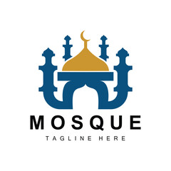 Mosque Logo, Islamic Worship Design, Eid Al Fitr Mosque Building Vector Icon Template, Ramadan, Eid Al Adha