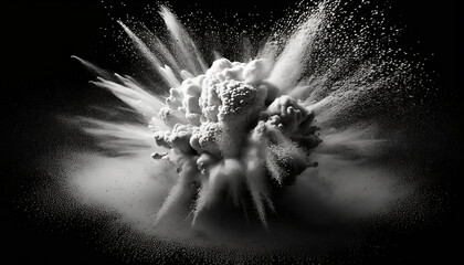 white talcum powder explosion on black background