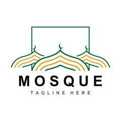 Mosque Logo, Islamic Worship Design, Eid Al Fitr Mosque Building Vector Icon Template, Ramadan, Eid Al Adha