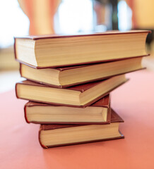 Books in the library. Close-up