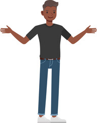 Office man wear black shirt character design. Presentation in various action with emotions, running, standing and walking.