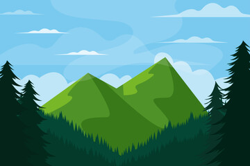 mountain landscape and Pine Forest flat design