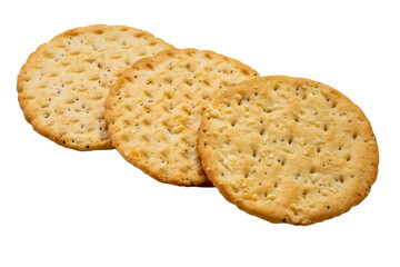 Flat Crackers or dry baked biscuit on whited background, Cracker Isolate on white with clipping path.