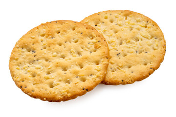 Flat Crackers or dry baked biscuit on whited background, Cracker Isolate on white PNg File.