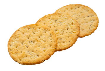Flat Crackers or dry baked biscuit on whited background, Cracker Isolate on white PNg File.