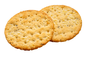 Flat Crackers or dry baked biscuit on whited background, Cracker Isolate on white PNg File.