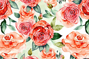 Generative AI.Floral pattern with roses, pastel watercolor Illustration.