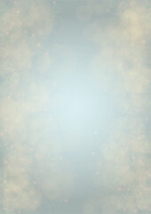 Vector Summer Sun Shine Background with Bokeh Blurred Glowing Gold Circles on Blue Sky.  Blured Sunlight Background. Magic Summertime Print. Calm Defocused Light Design for Posters, Covers, Cards..