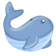 whale cartoon watercolor illustration 