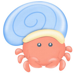 hermit crab cartoon watercolor illustration 