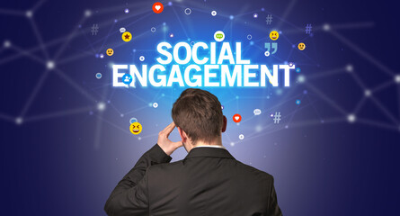 Rear view of a businessman, social media concept