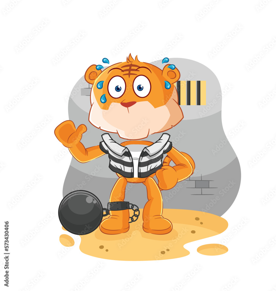 Wall mural tiger criminal in jail. cartoon character