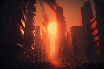 The sun burn everything in the city. Generative AI