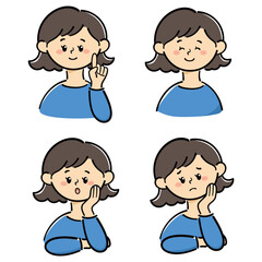 シンプルでかわいい女性アイコン　表情バリエーション　イラスト素材セット