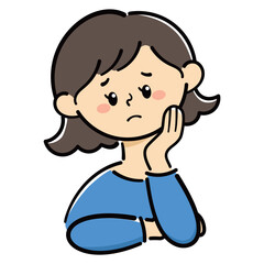 シンプルでかわいい女性アイコン　悩むポーズ　イラスト素材