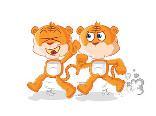 tiger play chase cartoon. cartoon mascot vector