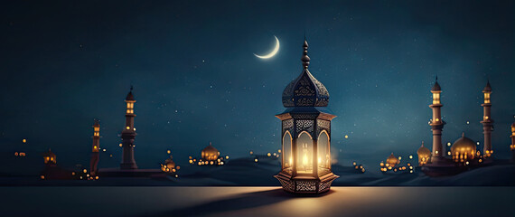 arabic lantern of ramadan celebration background illustration. Generative AI - obrazy, fototapety, plakaty
