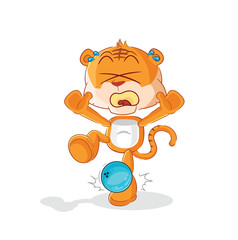tiger hiten by bowling cartoon. cartoon mascot vector