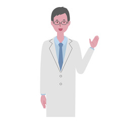 ご案内する白衣を着た男性（医者か研究員）のベクターイラスト