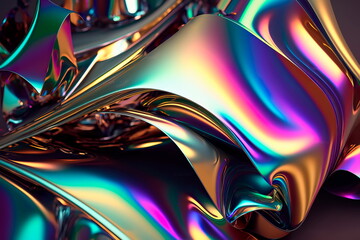 Abstract background, iridescent holographic foil Generative AI