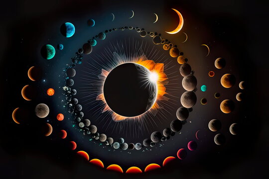 Abstact solar eclipse Night sky .Generative AI