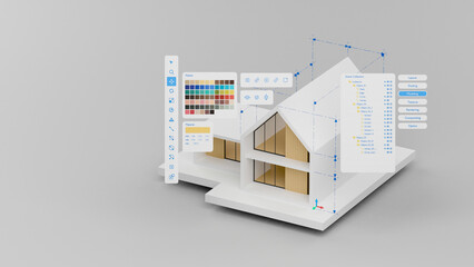 Architecture house model design construction building. architecture software concept. 3d rendering..