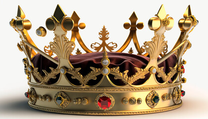King crown with diamond on white background created with Generative Ai technology