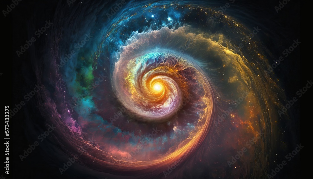 Poster fractal spiral in space, computer generated abstract background, generative ai