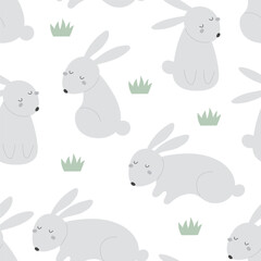 Seamless pattern with bunny. Colorful vector flat for kids. hand drawing. baby design for fabric, print, wrapper, textile